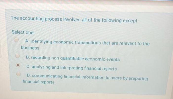 The accounting process involves all of the following except