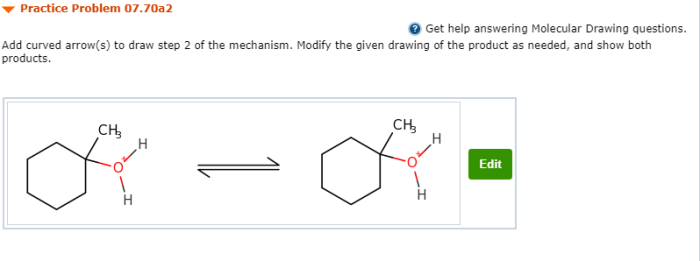 Show curved mechanism arrows draw step below solved arrow electron reorganization specify tool use transcribed problem text been has